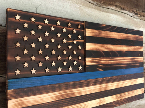 Thin Blue Line Wooden Flag