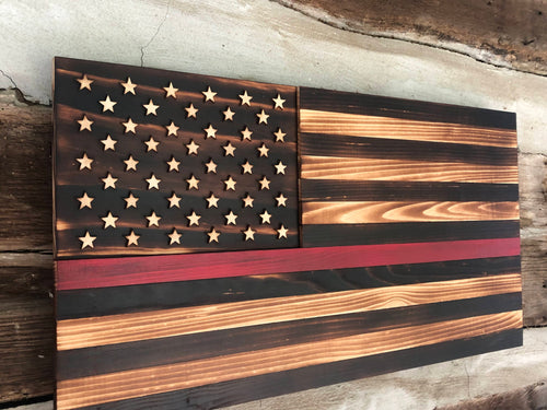 Thin Red Line Wooden Flag